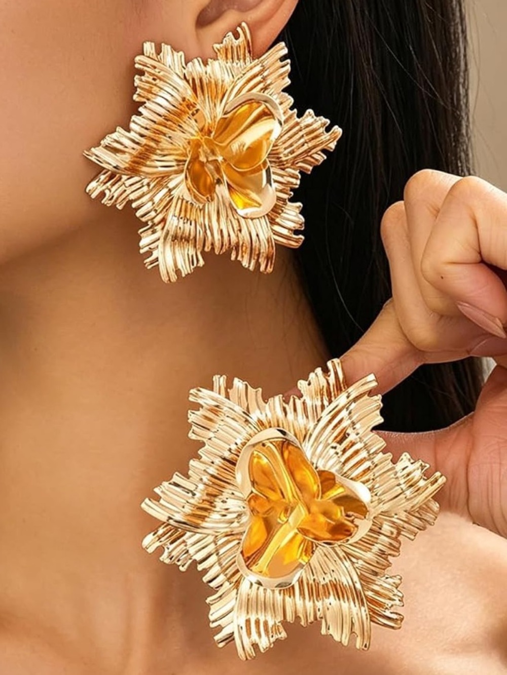 Anthropologie Shimmering Gold Floral Drop Earrings